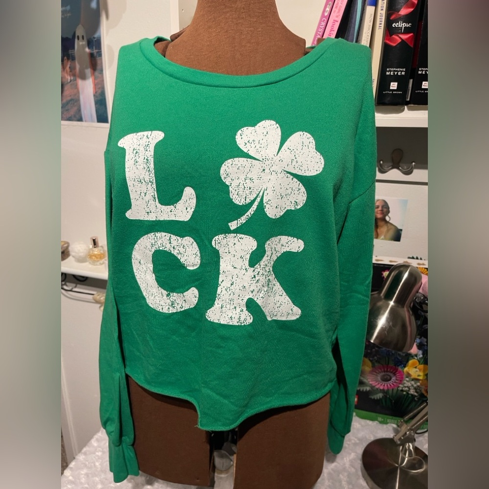 Grayson Threads Green 'Luck' Clover Long Sleeve Top